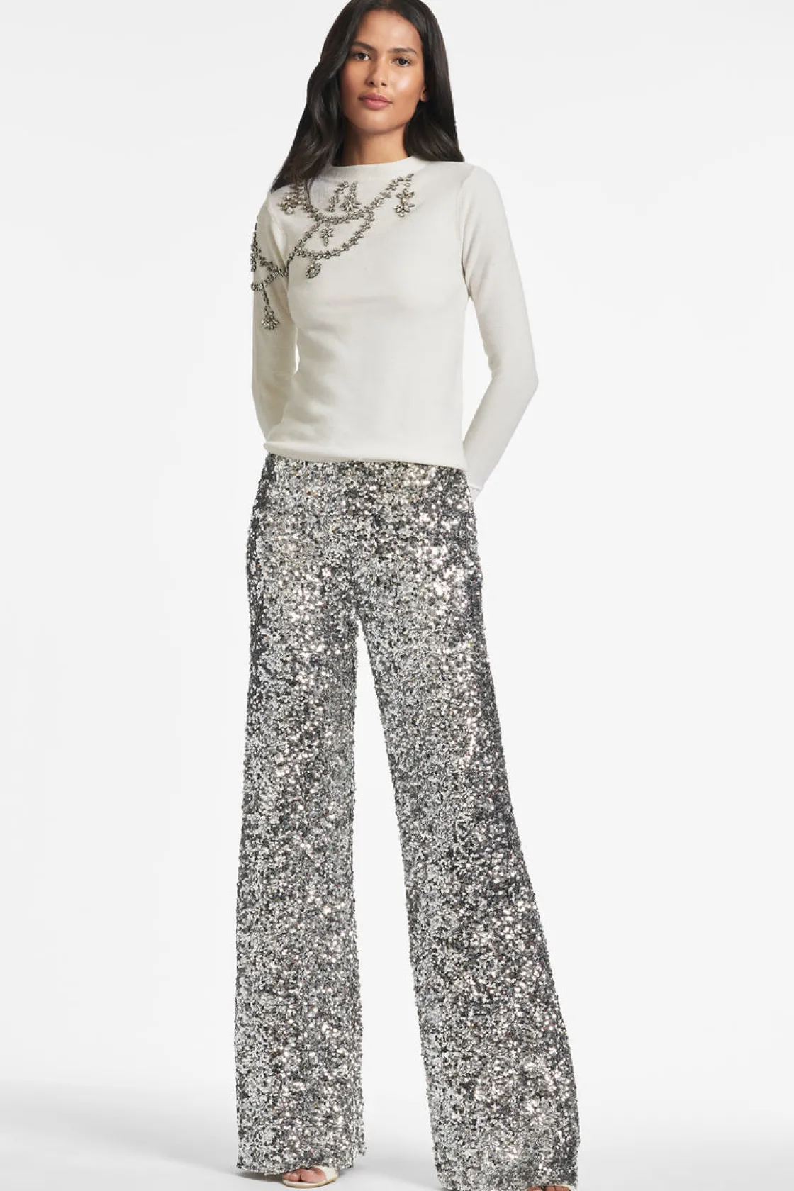 Sachin & Babi Alli Pant - Silver Sequins Flash Sale