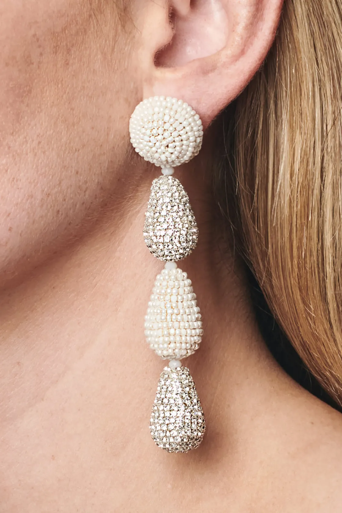 Sachin & Babi Eliza Earrings - Smooth Beads / Crystals Ivory / Clear Cheap